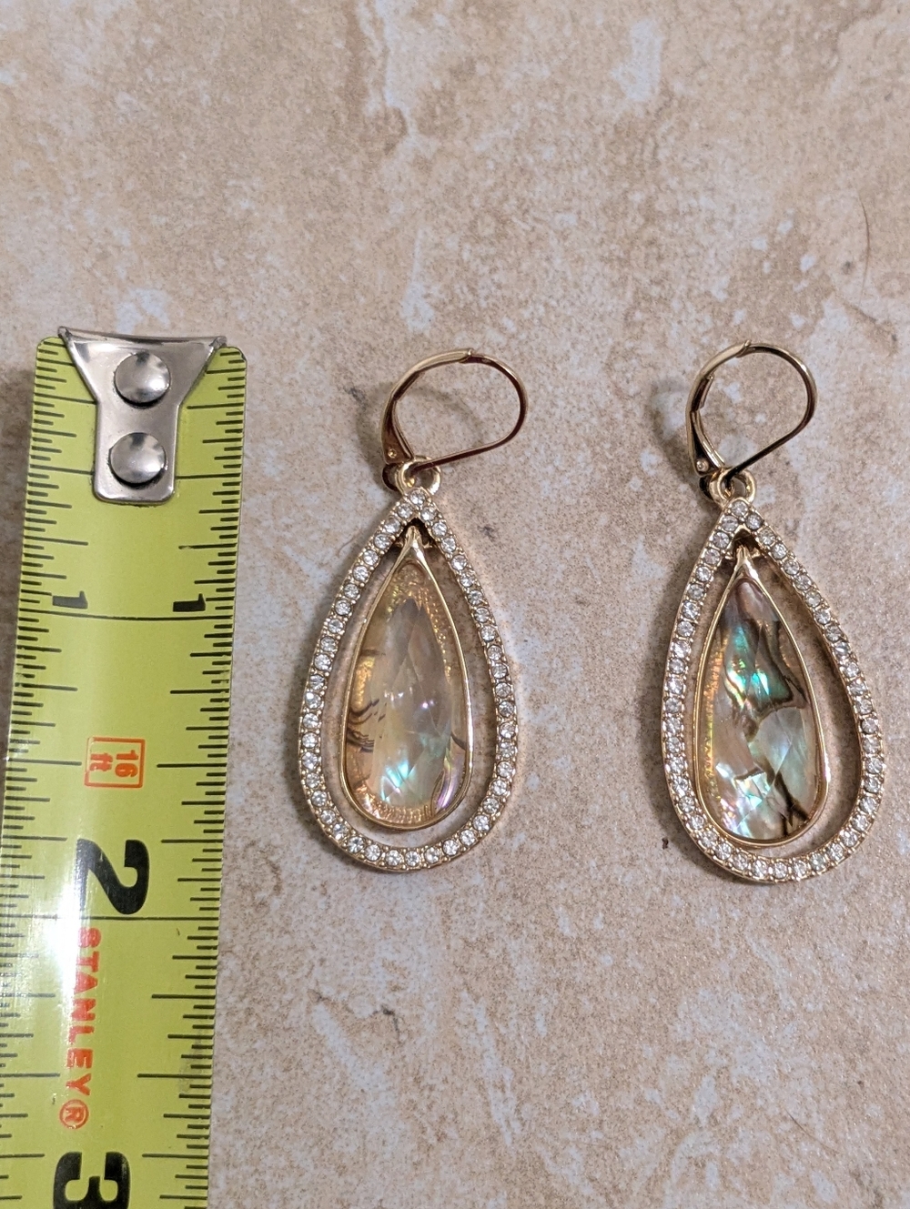 Teardrop Abalone Shell Gold Tone Kendra Earrings With Clear Crystals